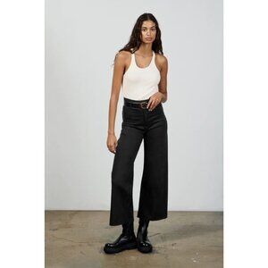 Zara Womens 8 Raw Hem Wide Leg Marine Straight Jeans In Black